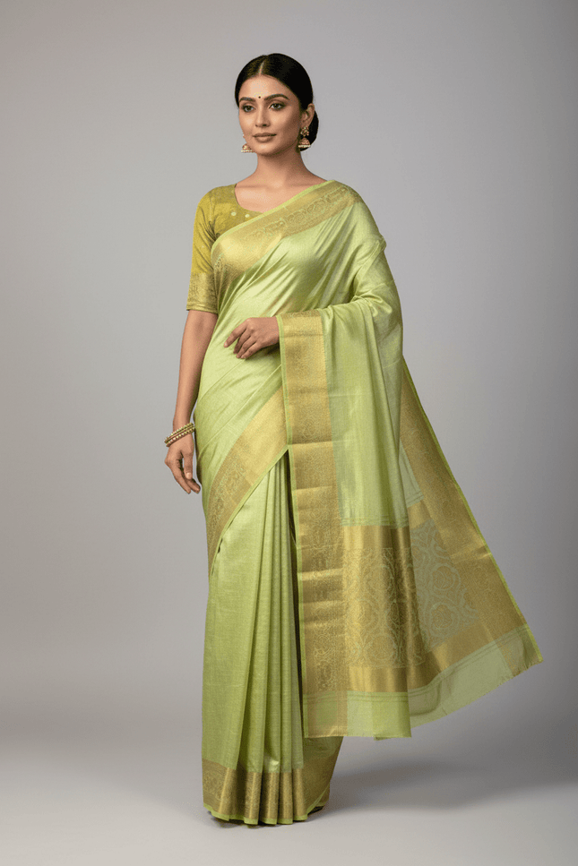 Elegant Luxe Tusser Silk Saree with Elephant Border and Running Blouse - Rosepetals Luxe