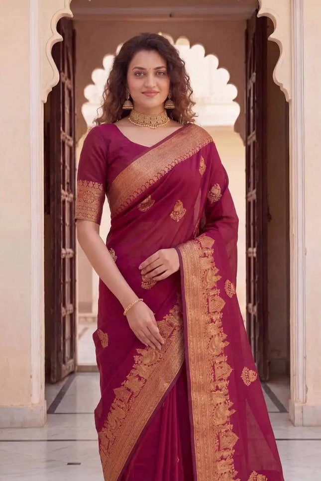 Elegant Organic Banarasi Lichi Silk Saree | Weddings, Festives - Rosepetals Luxe