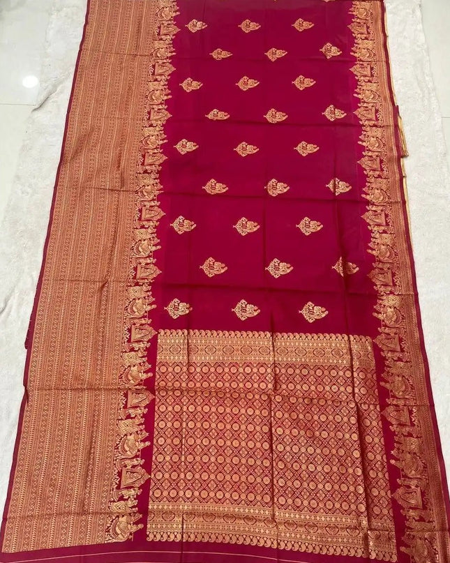 Elegant Organic Banarasi Lichi Silk Saree | Weddings, Festives - Rosepetals Luxe
