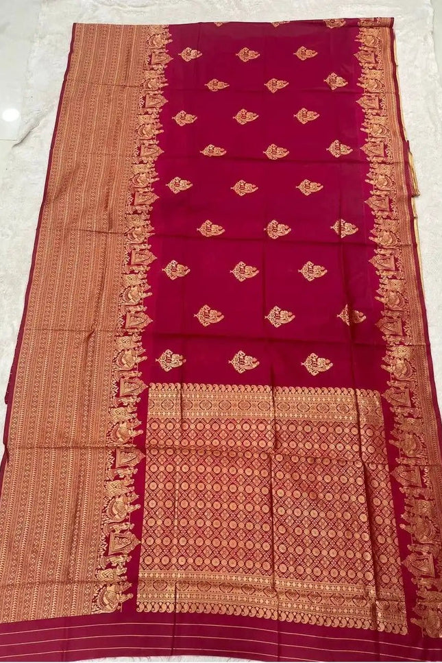 Elegant Organic Banarasi Lichi Silk Saree | Weddings, Festives - Rosepetals Luxe