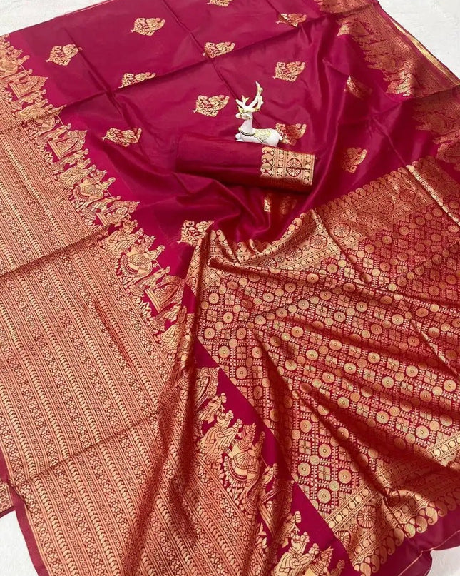 Elegant Organic Banarasi Lichi Silk Saree | Weddings, Festives - Rosepetals Luxe