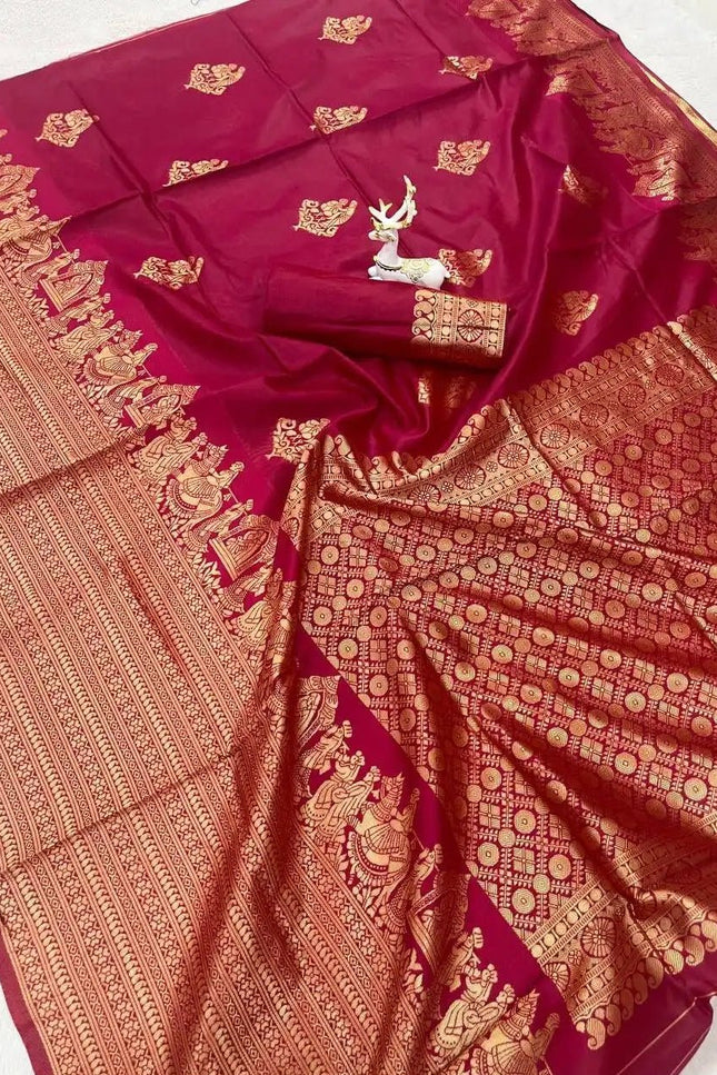 Elegant Organic Banarasi Lichi Silk Saree | Weddings, Festives - Rosepetals Luxe