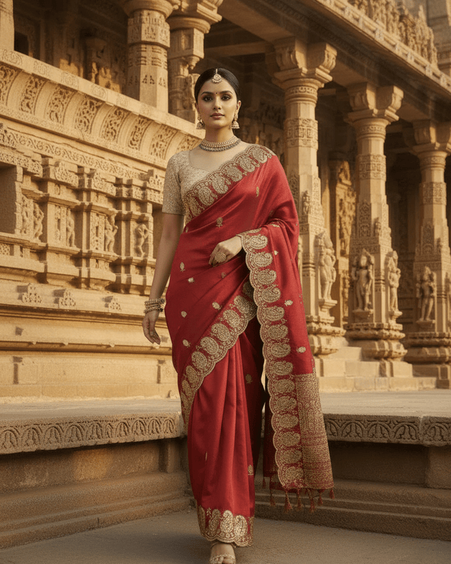 Elegant Satin Soft Silk Embroidery Saree with Sequins & Zari Work - Rosepetals Luxe