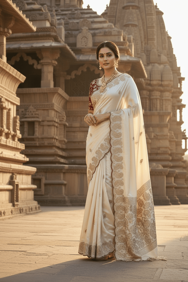 Elegant Satin Soft Silk Embroidery Saree with Sequins & Zari Work - Rosepetals Luxe