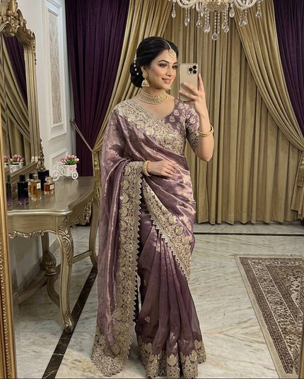Elegant Satin Soft Silk Saree with Coding Sequence Work - Rosepetals Luxe