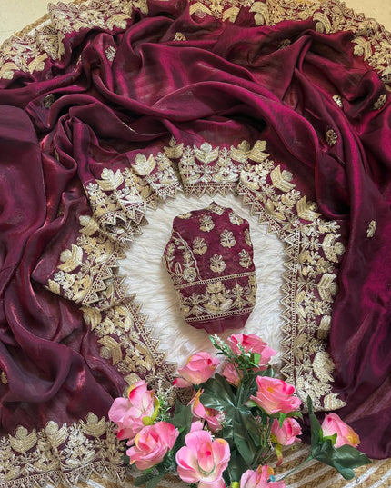 Elegant Satin Soft Silk Saree with Coding Sequence Work - Rosepetals Luxe