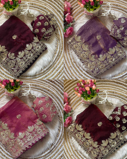 Elegant Satin Soft Silk Saree with Coding Sequence Work - Rosepetals Luxe