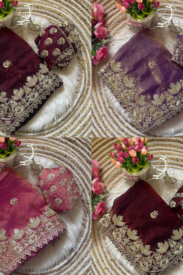 Elegant Satin Soft Silk Saree with Coding Sequence Work - Rosepetals Luxe