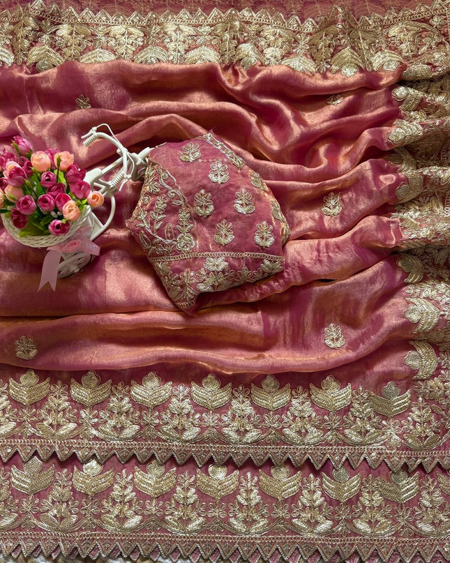 Elegant Satin Soft Silk Saree with Coding Sequence Work - Rosepetals Luxe