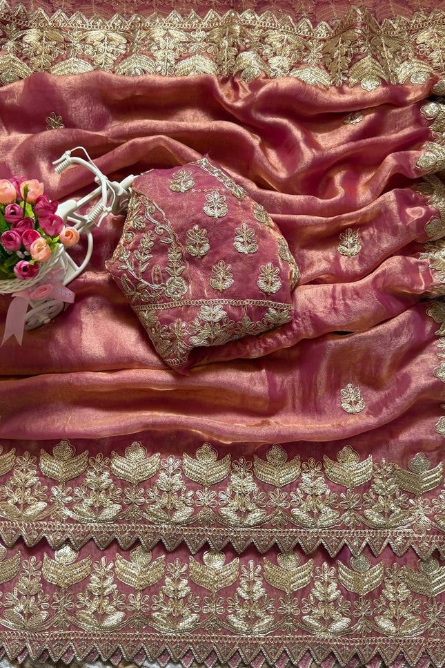 Elegant Satin Soft Silk Saree with Coding Sequence Work - Rosepetals Luxe