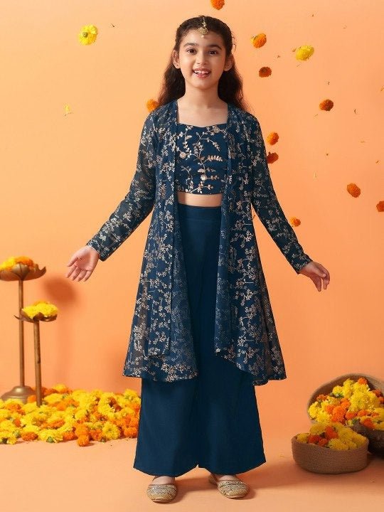 Elegant Shrug & Top 3pc Outfit – Festive Ethnic Wear for Girls - Rosepetals Luxe