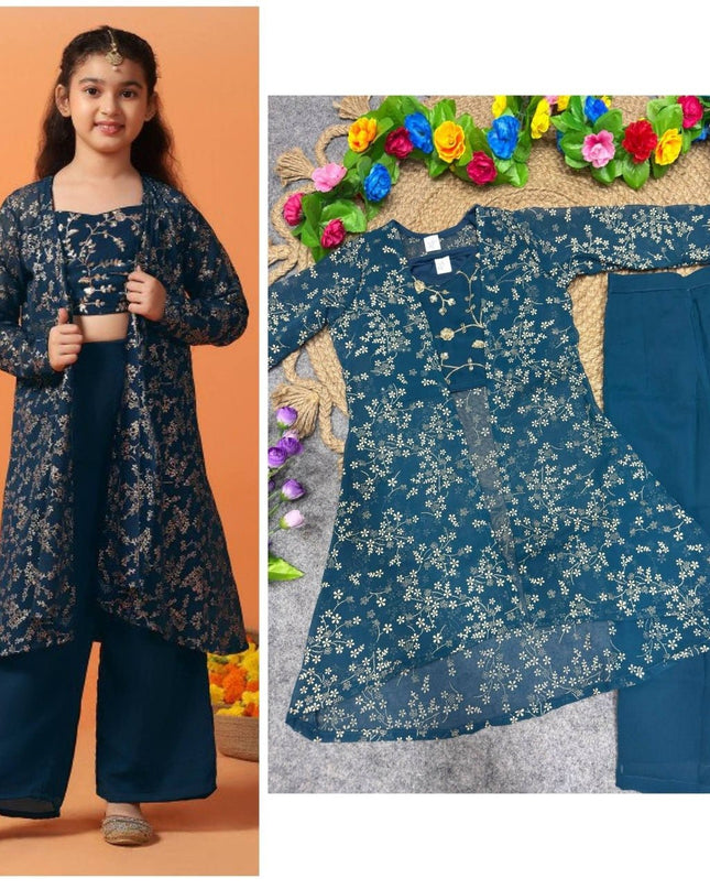 Elegant Shrug & Top 3pc Outfit – Festive Ethnic Wear for Girls - Rosepetals Luxe