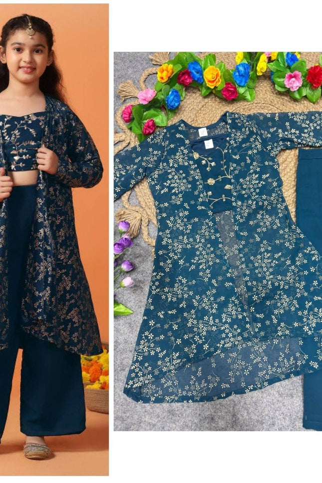 Elegant Shrug & Top 3pc Outfit – Festive Ethnic Wear for Girls - Rosepetals Luxe
