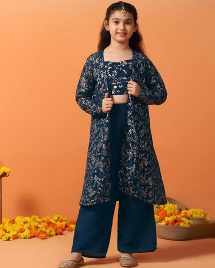 Elegant Shrug & Top 3pc Outfit – Festive Ethnic Wear for Girls - Rosepetals Luxe
