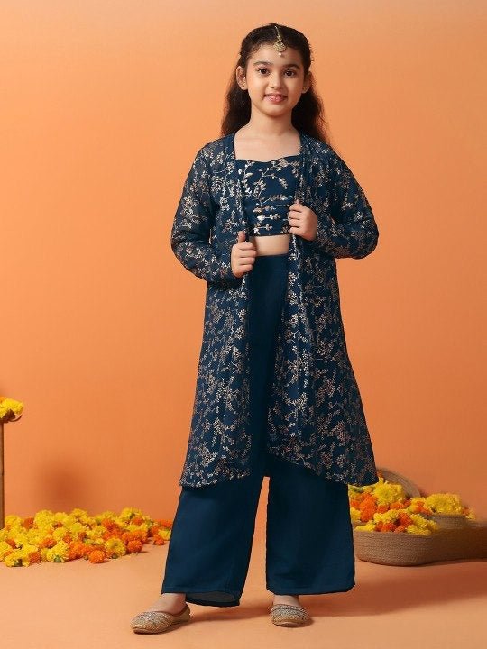 Elegant Shrug & Top 3pc Outfit – Festive Ethnic Wear for Girls - Rosepetals Luxe