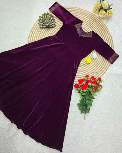 Elegant Velvet 9000 Festival Gown with Designer Hand Embroidery - Rosepetals Luxe