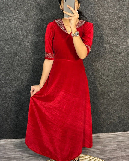 Elegant Velvet 9000 Festival Gown with Designer Hand Embroidery - Rosepetals Luxe