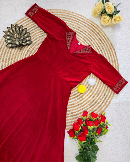 Elegant Velvet 9000 Festival Gown with Designer Hand Embroidery - Rosepetals Luxe