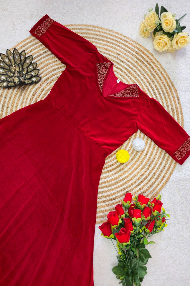 Elegant Velvet 9000 Festival Gown with Designer Hand Embroidery - Rosepetals Luxe