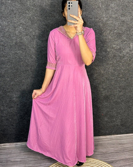 Elegant Velvet 9000 Festival Gown with Designer Hand Embroidery - Rosepetals Luxe