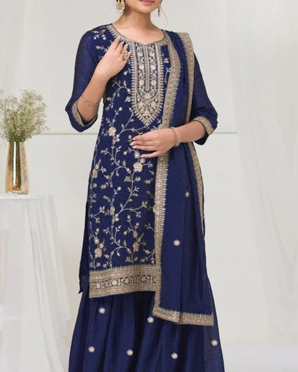 Elegant Vichitra Palazzo Suit with Heavy Embroidery Sequence Work - Rosepetals Luxe