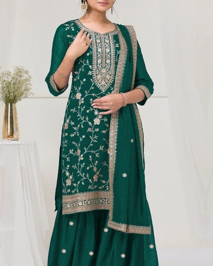 Elegant Vichitra Palazzo Suit with Heavy Embroidery Sequence Work - Rosepetals Luxe