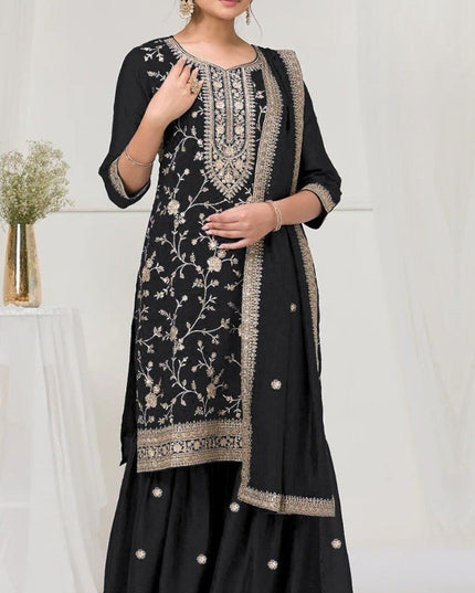 Elegant Vichitra Palazzo Suit with Heavy Embroidery Sequence Work - Rosepetals Luxe
