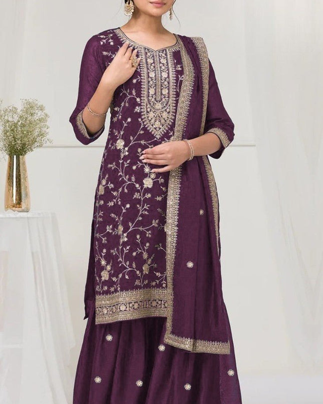 Elegant Vichitra Palazzo Suit with Heavy Embroidery Sequence Work
