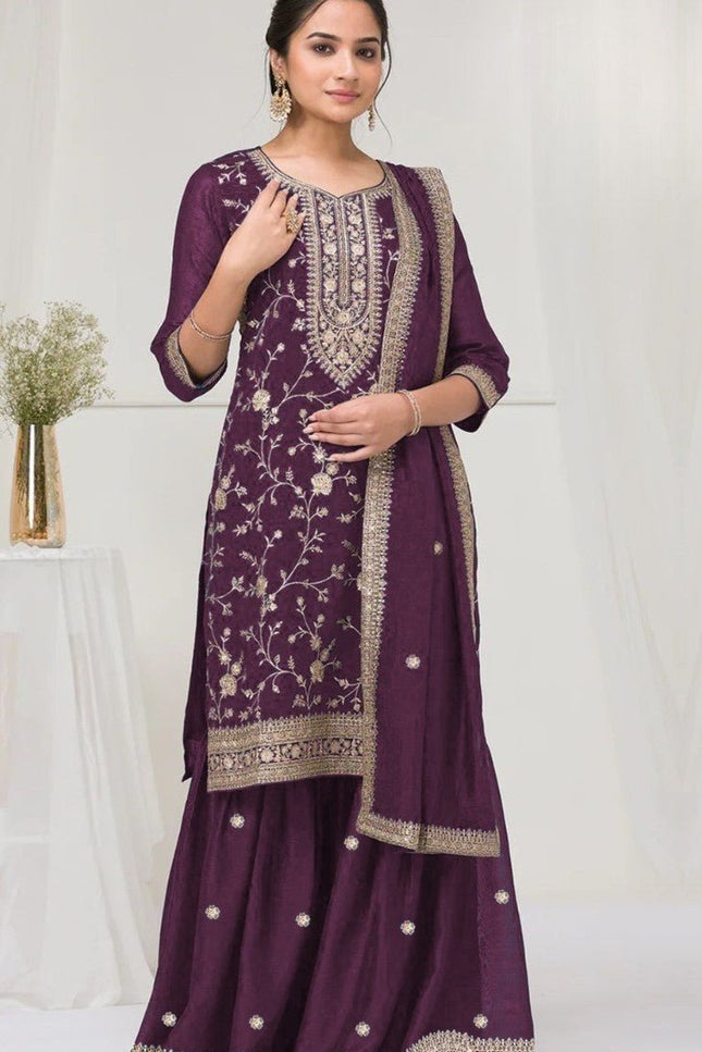 Elegant Vichitra Palazzo Suit with Heavy Embroidery Sequence Work
