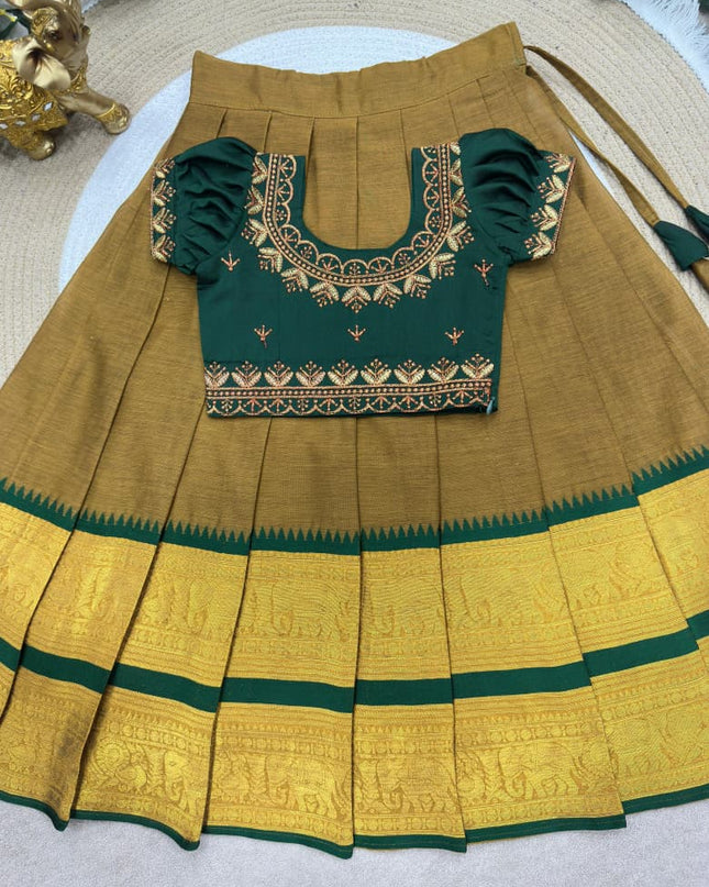 Elephant Kids Half - Saree | Cotton Silk Lehenga Choli & Dupatta Set - Rosepetals Luxe