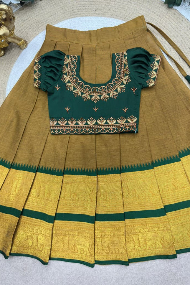 Elephant Kids Half - Saree | Cotton Silk Lehenga Choli & Dupatta Set - Rosepetals Luxe