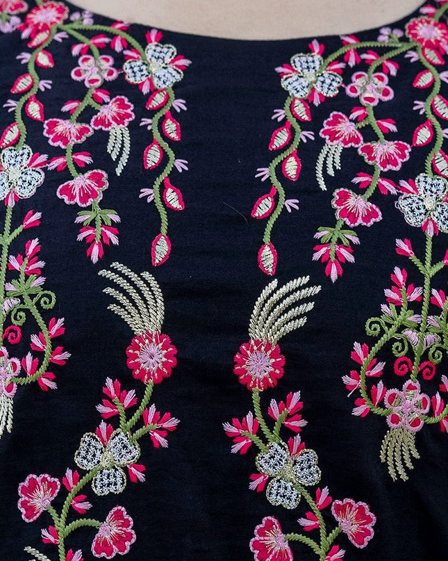 Embroidered Chinon Kurti Pants Set With Tebby Silk Dupatta | Perfect for Casual and Semi - Formal Occasions - Rosepetals Luxe