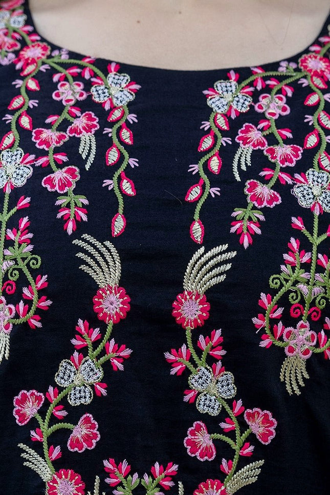Embroidered Chinon Kurti Pants Set With Tebby Silk Dupatta | Perfect for Casual and Semi - Formal Occasions - Rosepetals Luxe