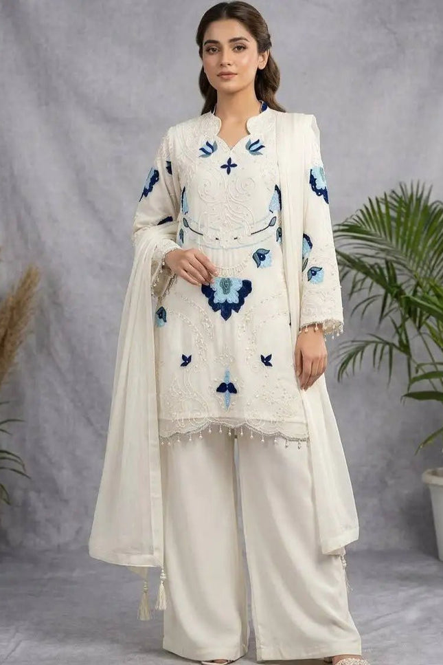 Embroidered Cut Work Organza Top, Plazzo & Dupatta Set – Women's Ethnic Wear - Rosepetals Luxe