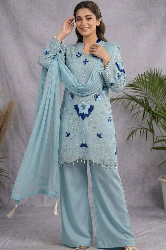Embroidered Cut Work Organza Top, Plazzo & Dupatta Set – Women's Ethnic Wear - Rosepetals Luxe