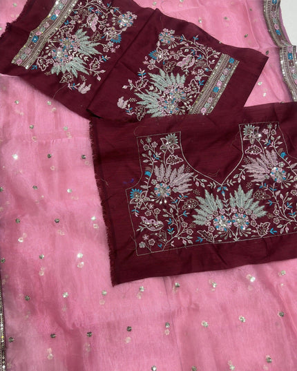 Embroidered Organza Silk Saree with Embroidery Lace Border and Mono Banglori Blouse Piece - Rosepetals Luxe