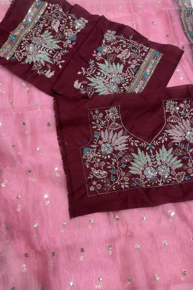 Embroidered Organza Silk Saree with Embroidery Lace Border and Mono Banglori Blouse Piece - Rosepetals Luxe