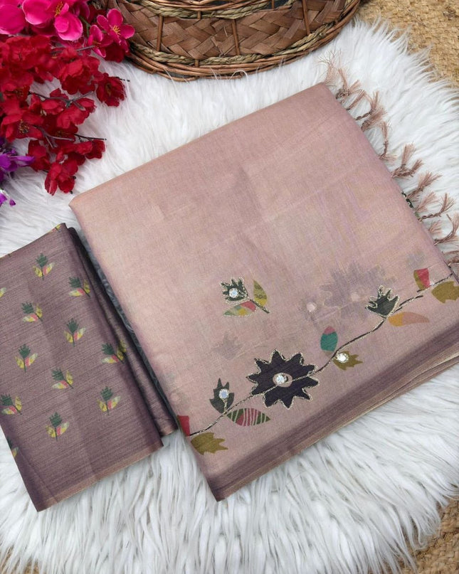 Erode Silk Saree with Digital Print, Aari Work & Mirror Tassel Pallu