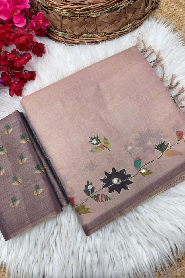 Erode Silk Saree with Digital Print, Aari Work & Mirror Tassel Pallu