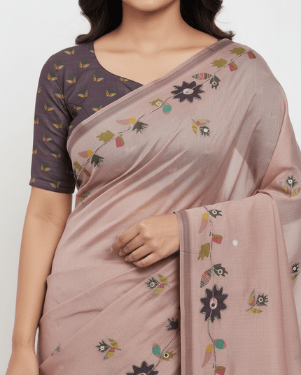 Erode Silk Saree with Digital Print, Aari Work & Mirror Tassel Pallu - Rosepetals Luxe