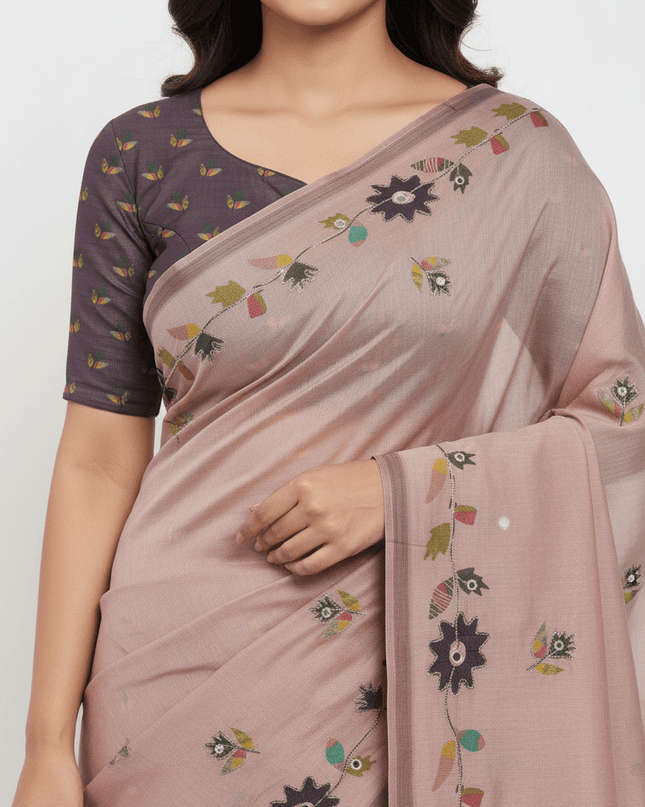 Erode Silk Saree with Digital Print, Aari Work & Mirror Tassel Pallu - Rosepetals Luxe