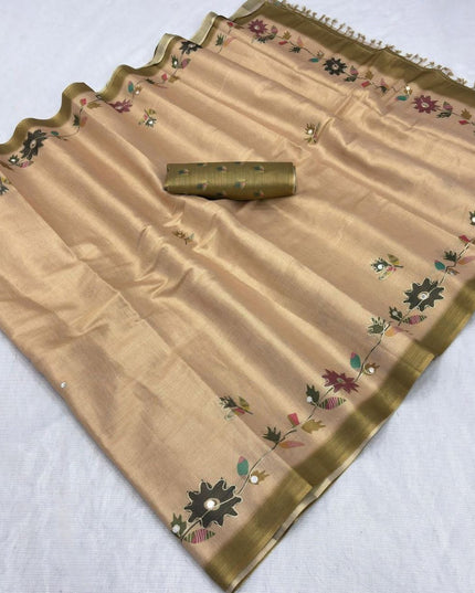 Erode Silk Saree with Digital Print, Aari Work & Mirror Tassel Pallu - Rosepetals Luxe
