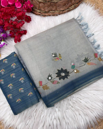 Erode Silk Saree with Digital Print, Aari Work & Mirror Tassel Pallu - Rosepetals Luxe