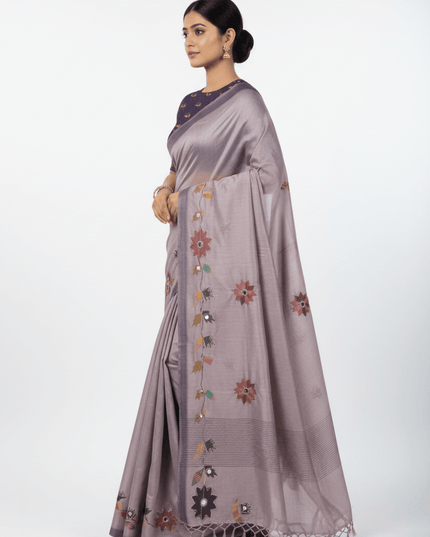 Erode Silk Saree with Digital Print, Aari Work & Mirror Tassel Pallu - Rosepetals Luxe