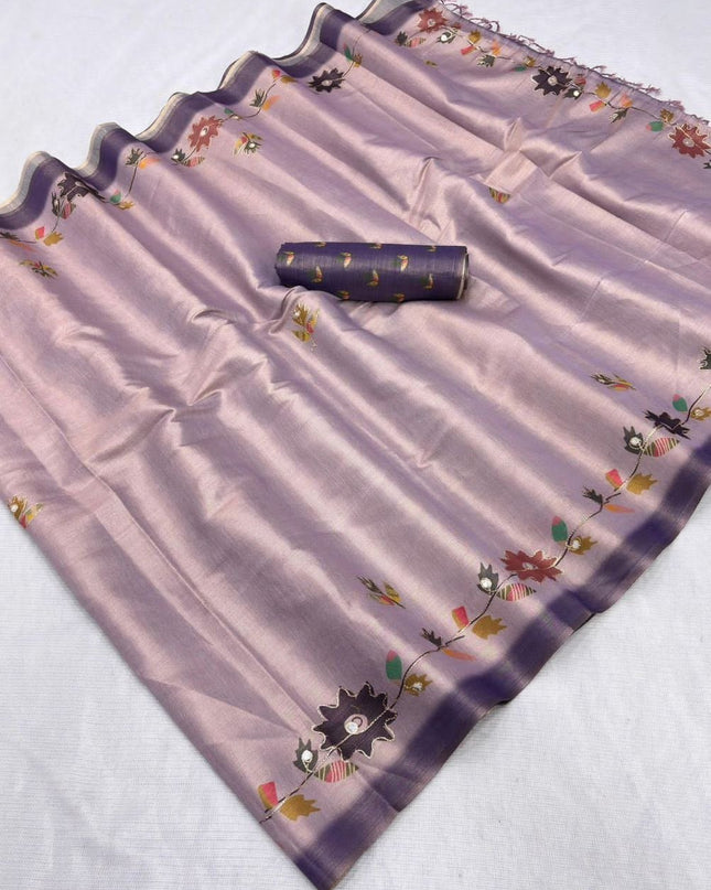 Erode Silk Saree with Digital Print, Aari Work & Mirror Tassel Pallu - Rosepetals Luxe