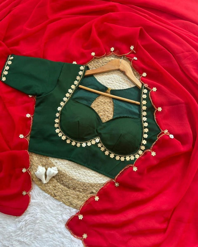 esigner Readymade Blouse with Khatali Handwork & Moti | Size 38 - Rosepetals Luxe