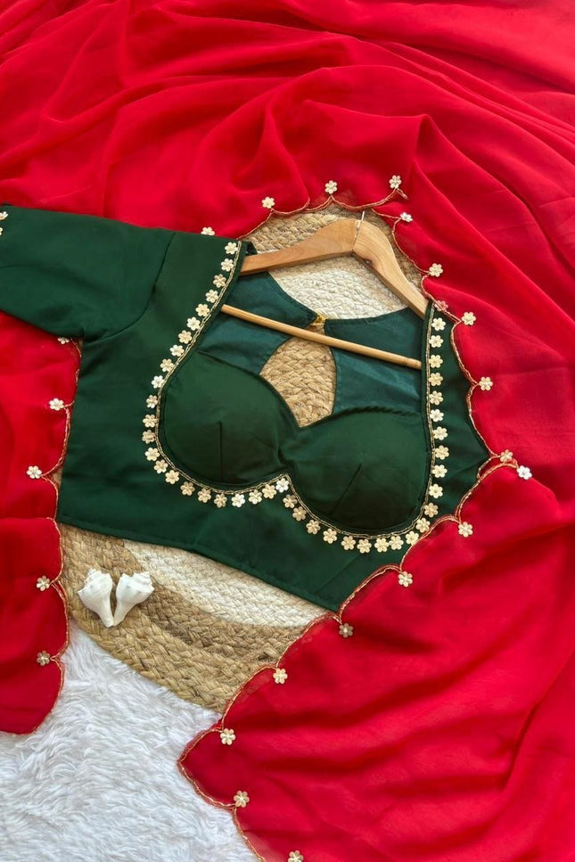 esigner Readymade Blouse with Khatali Handwork & Moti | Size 38 - Rosepetals Luxe