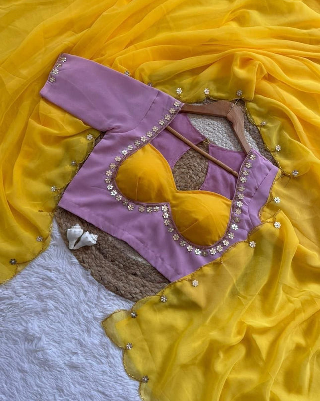 esigner Readymade Blouse with Khatali Handwork & Moti | Size 38 - Rosepetals Luxe
