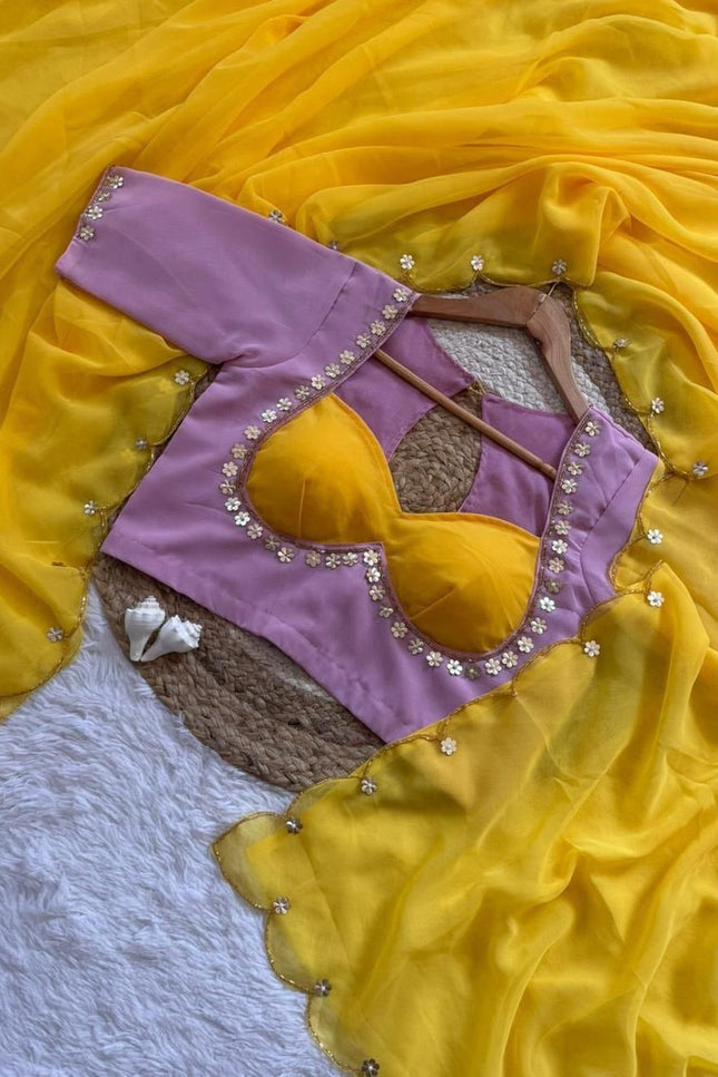 esigner Readymade Blouse with Khatali Handwork & Moti | Size 38 - Rosepetals Luxe