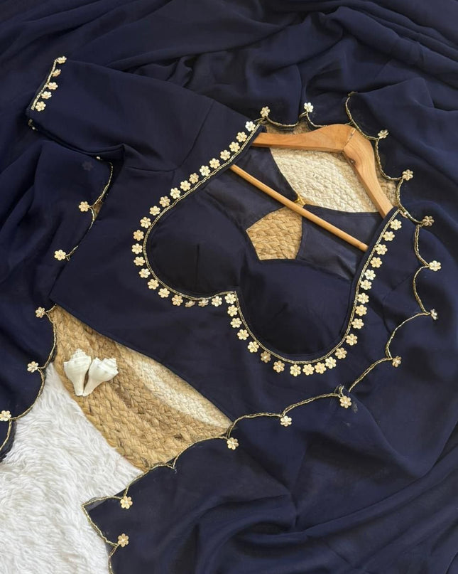 esigner Readymade Blouse with Khatali Handwork & Moti | Size 38 - Rosepetals Luxe